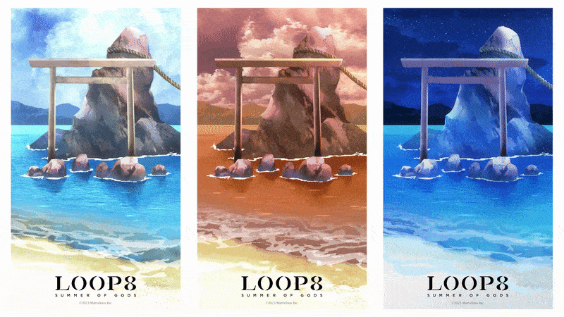 Views of the Ashihara beach during day, evening and night.
